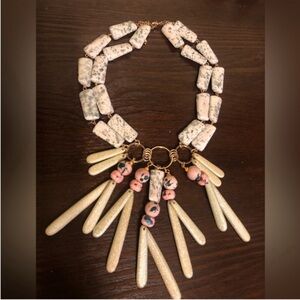 Anthropologie Green/Cream/Pink Statement Necklace NWOTs Never Worn